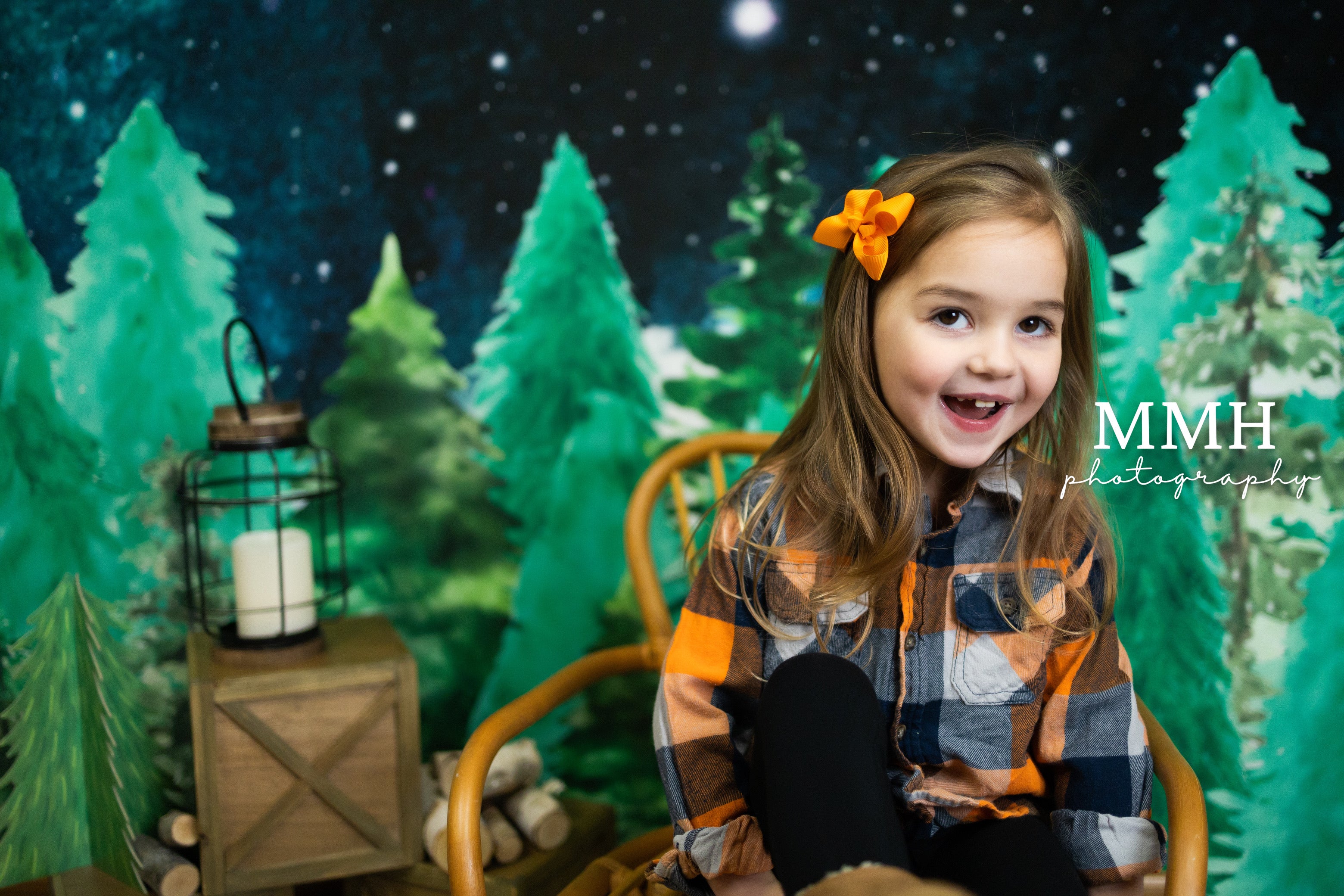 Kate Nighttime Tree Backdrop Line Camping Outdoors Designed by Melissa McCraw-Hummer - Kate Backdrop AU
