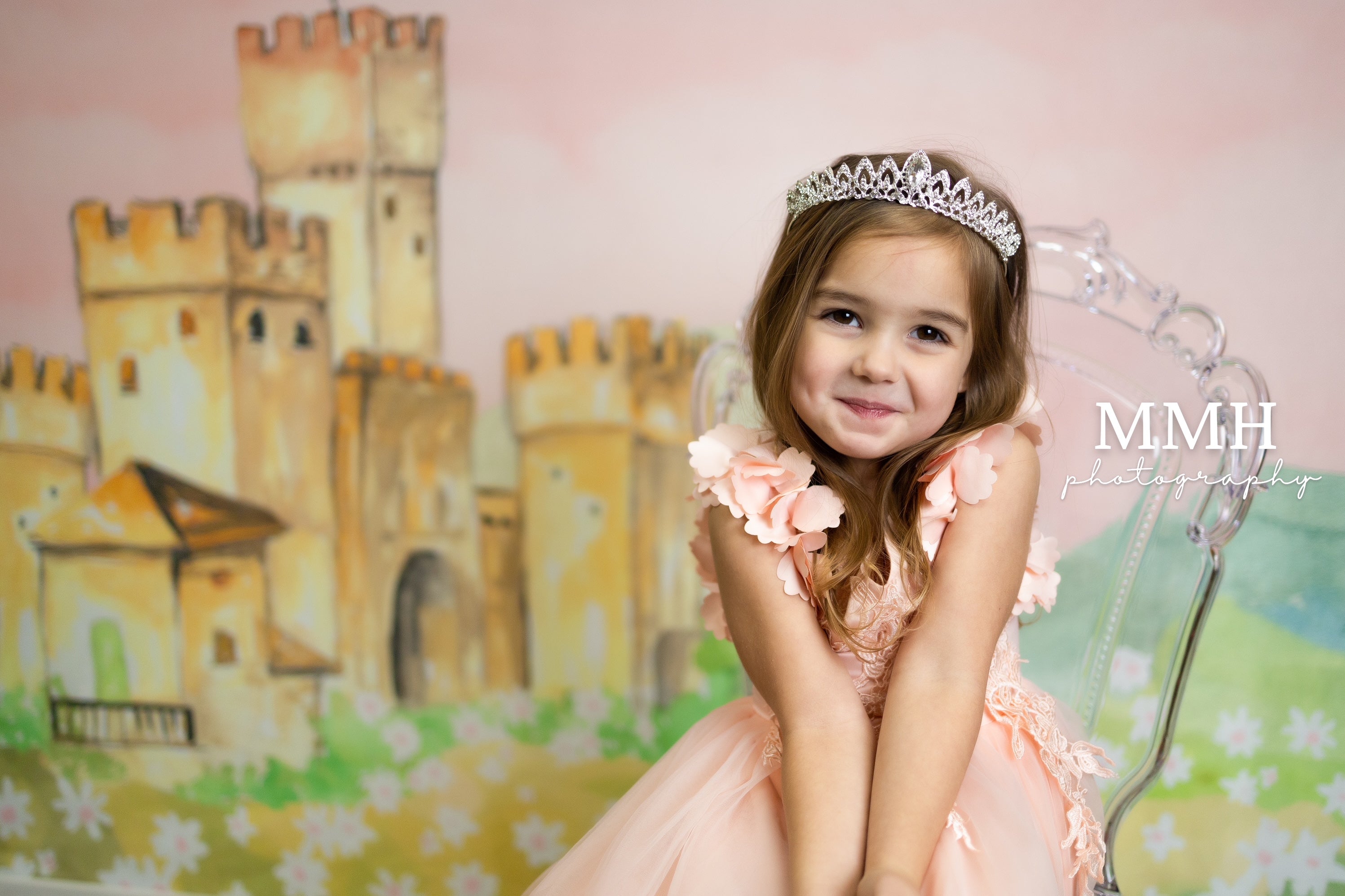 Kate Pink Princess Castle Backdrop Flower Designed by Melissa McCraw-Hummer - Kate Backdrop AU
