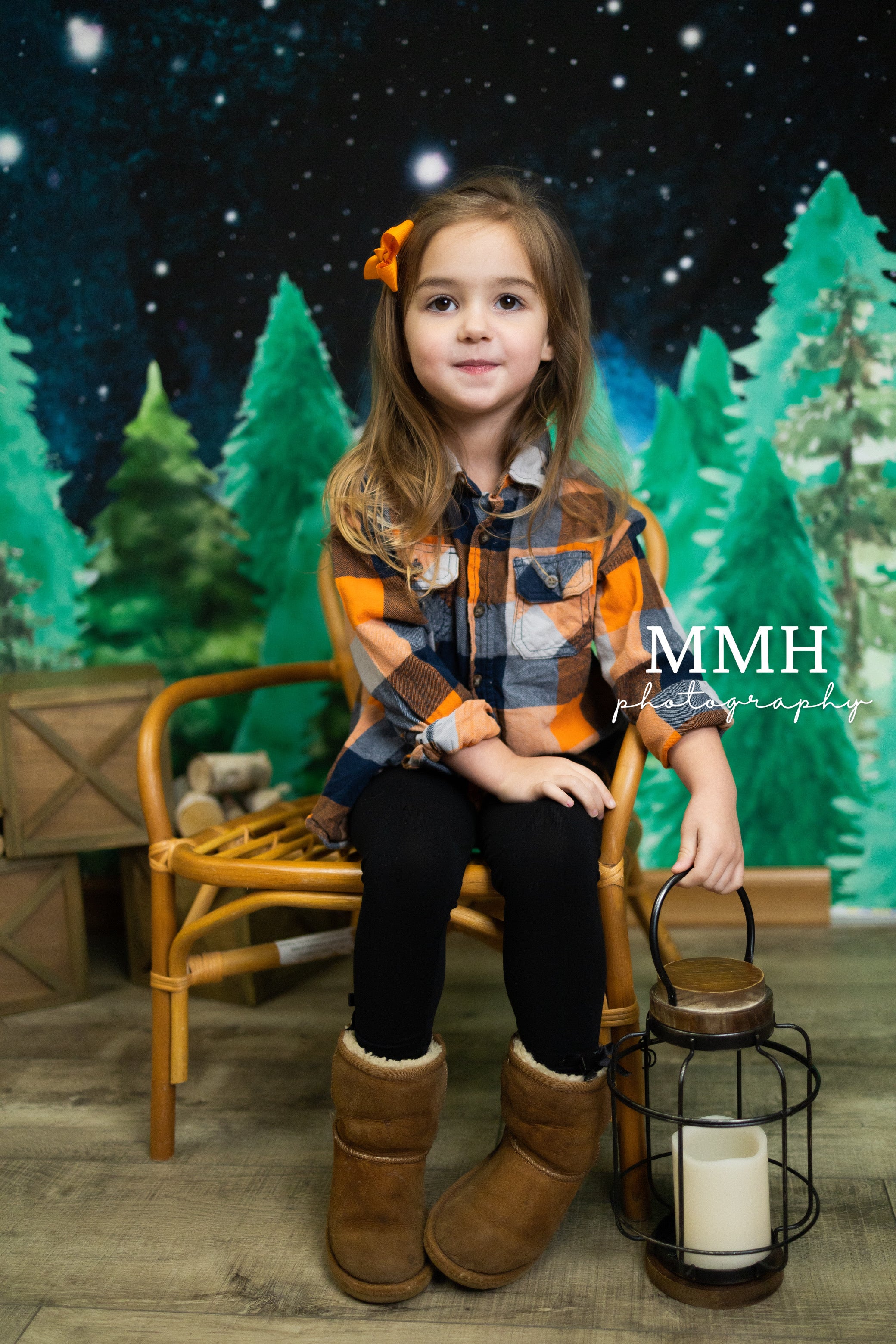 Kate Nighttime Tree Backdrop Line Camping Outdoors Designed by Melissa McCraw-Hummer - Kate Backdrop AU