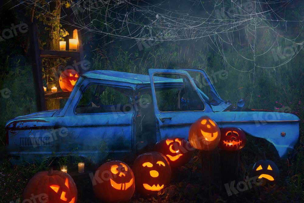 Kate Halloween Pumpkin Car Backdrop Fall Night for Photography - Kate Backdrop AU