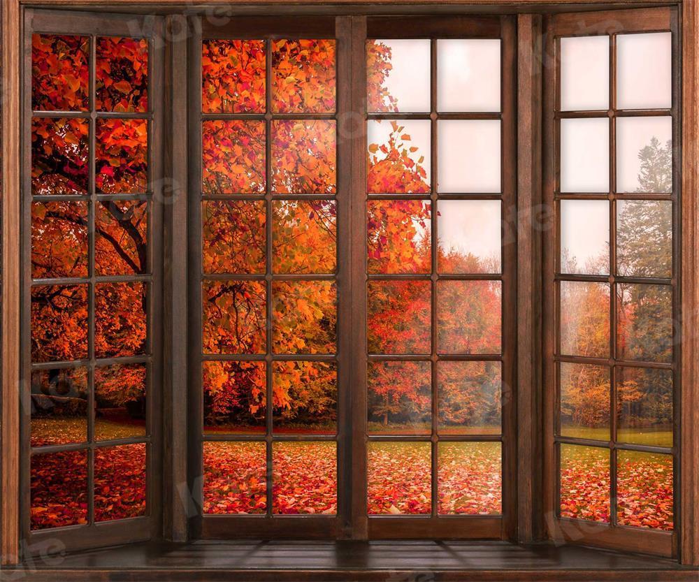 Kate Autumn Fallen Leaves Backdrop Window for Photography - Kate Backdrop AU