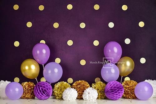 Kate Purple and Gold Polka Dot Birthday Backdrop Designed by Mandy Ringe Photography - Kate Backdrop AU