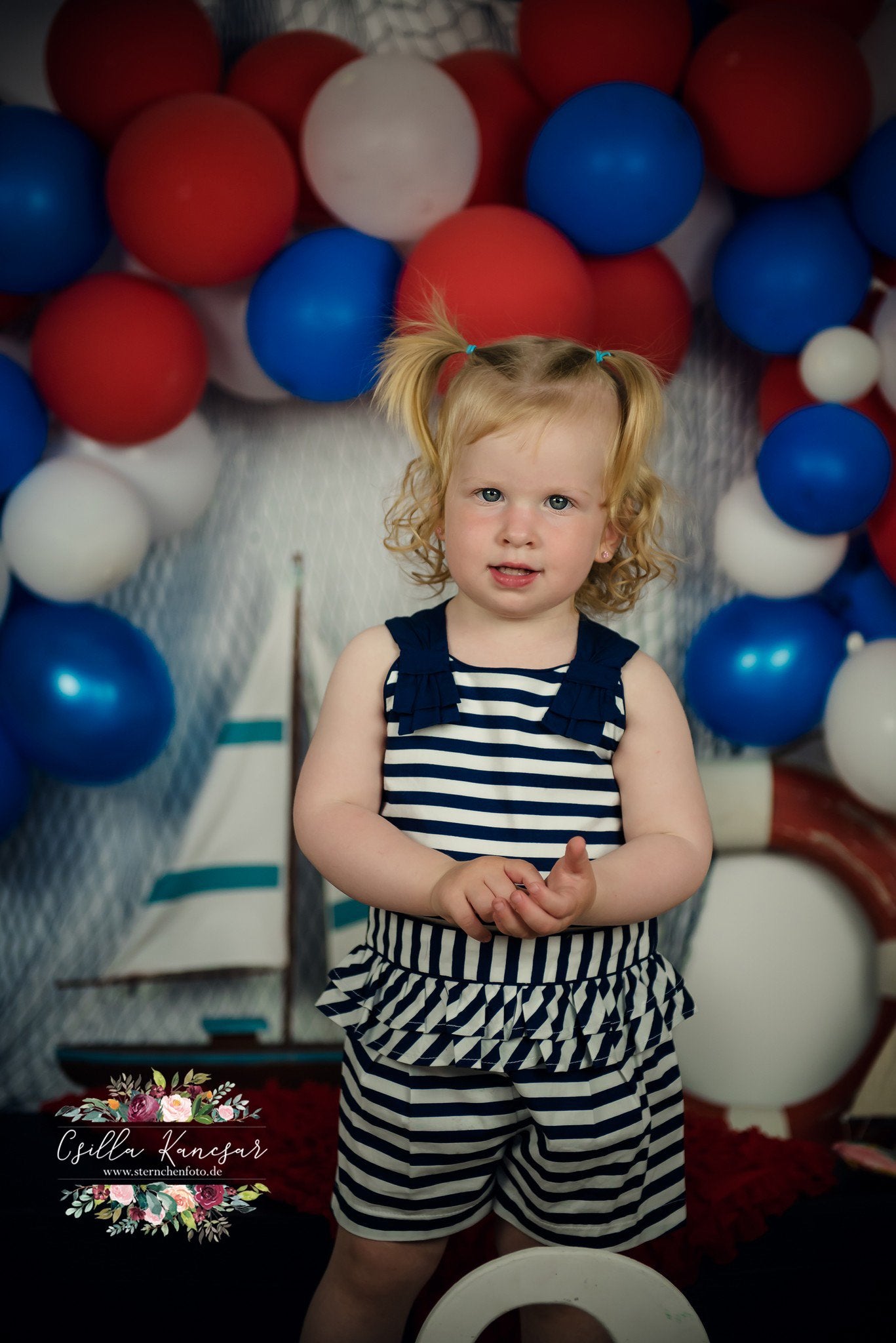 Kate Sailor Backdrop Blue&Red Balloons Sailboat Designed by Csilla Kancsar - Kate Backdrop AU