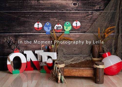 Kate 1st Birthday Go Fishing Wooden Backdrop for Photography Designed By Leila Steffens - Kate Backdrop AU