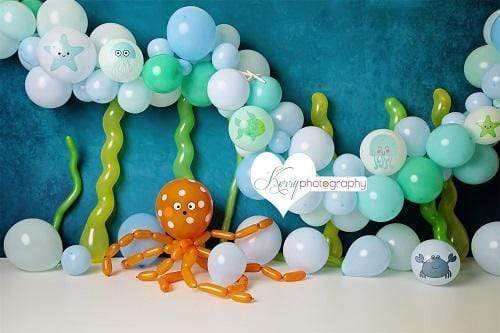 Kate Under Sea Balloons with Sea Animals for Children Backdrop AU