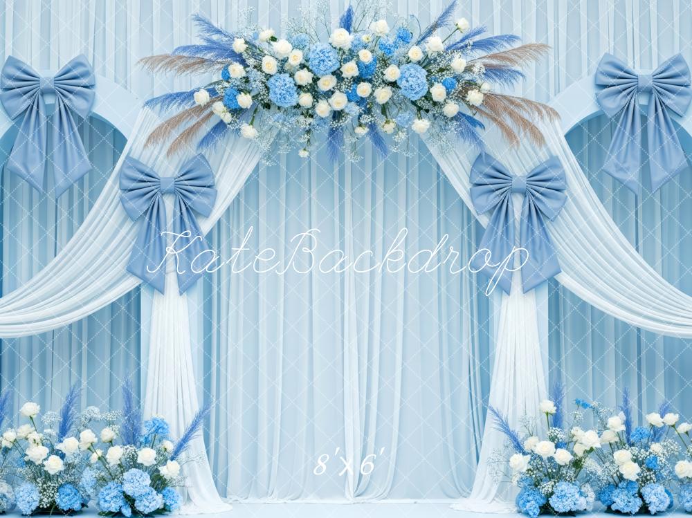 Kate Wedding Blue Bows Floral Fleece Backdrop Designed by Patty Roberts