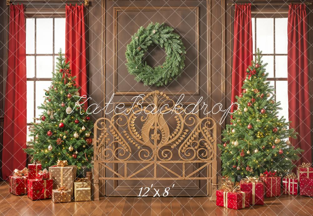 Kate Christmas Trees Wreath Fleece Backdrop Headboard Designed by Emetselch - Kate Backdrop AU