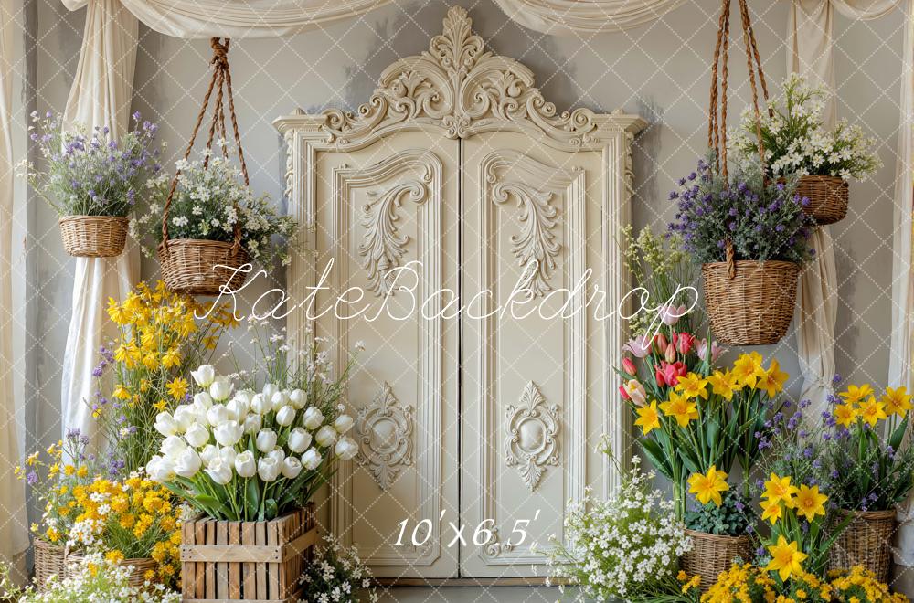 Kate Hanging Baskets Spring Flowers Door Backdrop Designed by Mini MakeBelieve