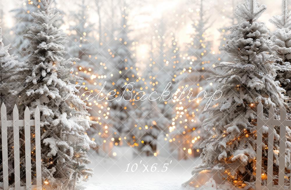 Kate Christmas Winter Trees Fence Lights Backdrop Designed by Emetselch