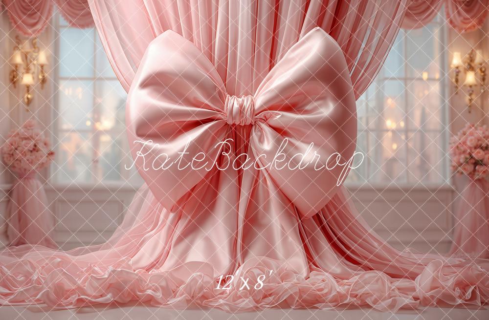 Kate Pink Sheer Curtains Satin Bow Backdrop Designed by Emetselch