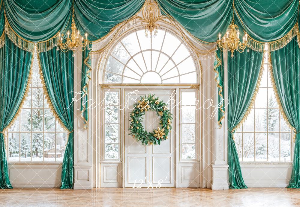 Kate Christmas Wreath Windows Fleece Backdrop Designed by Emetselch - Kate Backdrop AU