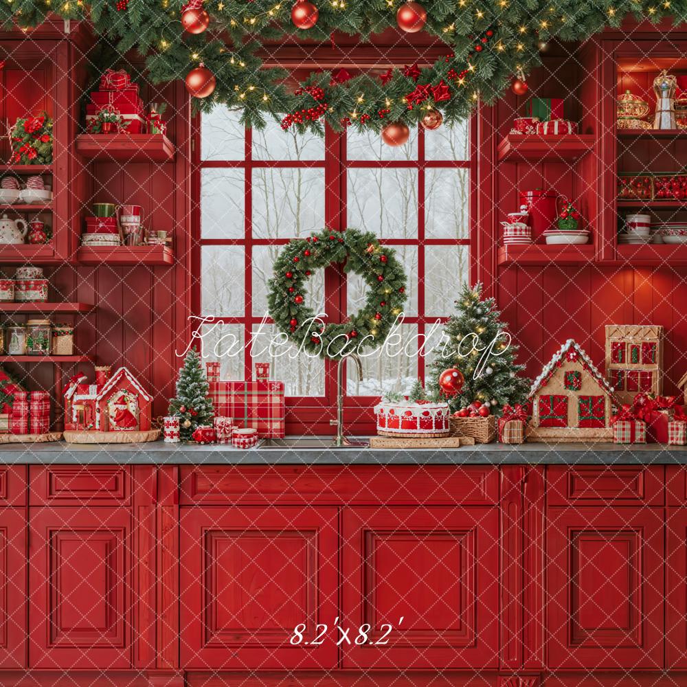 Kate Christmas Red Kitchen Garland Window Backdrop Designed by Emetselch