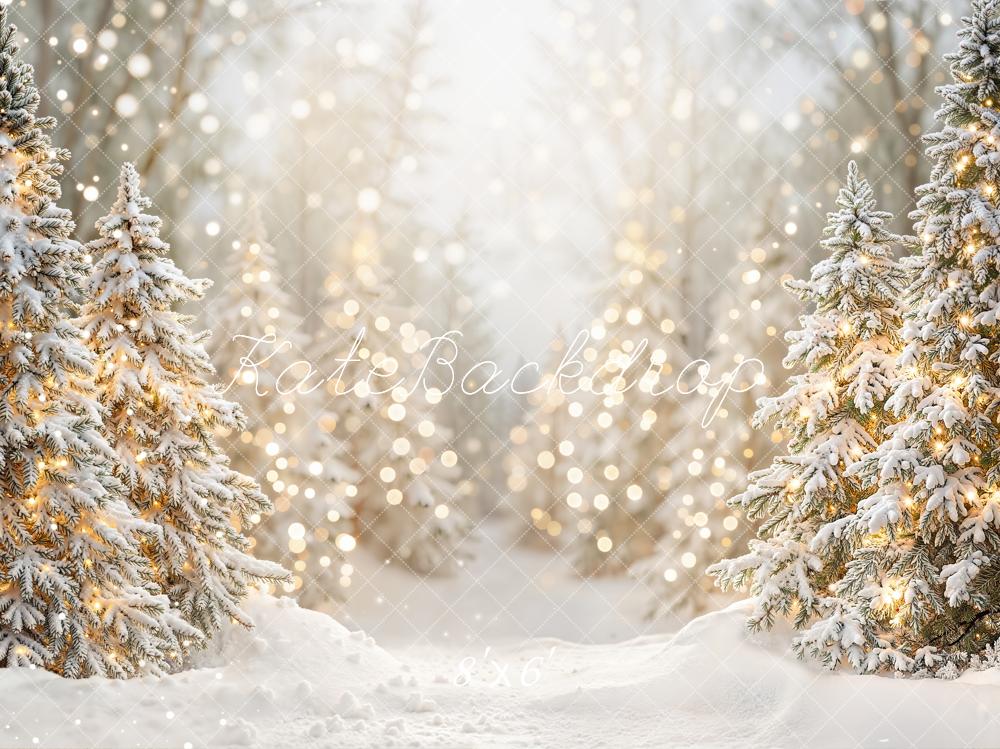Kate Christmas Snow Forest Bokeh Fleece Backdrop Designed by Emetselch - Kate Backdrop AU