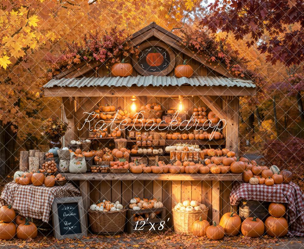 Kate Fall Pumpkin Stand Autumn Trees Fleece Backdrop Designed by Emetselch
