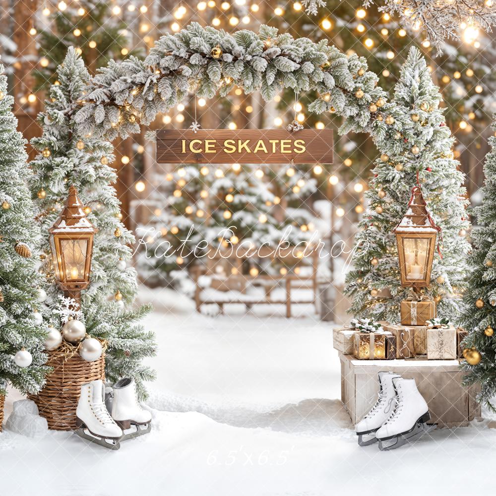 Kate Ice Skates Snowy Christmas Trees Arch Backdrop Designed by Emetselch - Kate Backdrop AU