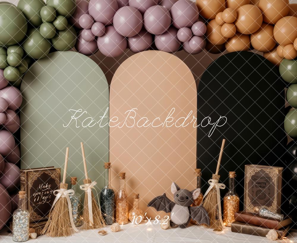 Kate Halloween Balloons Brooms Bat Backdrop Designed by Patty Roberts