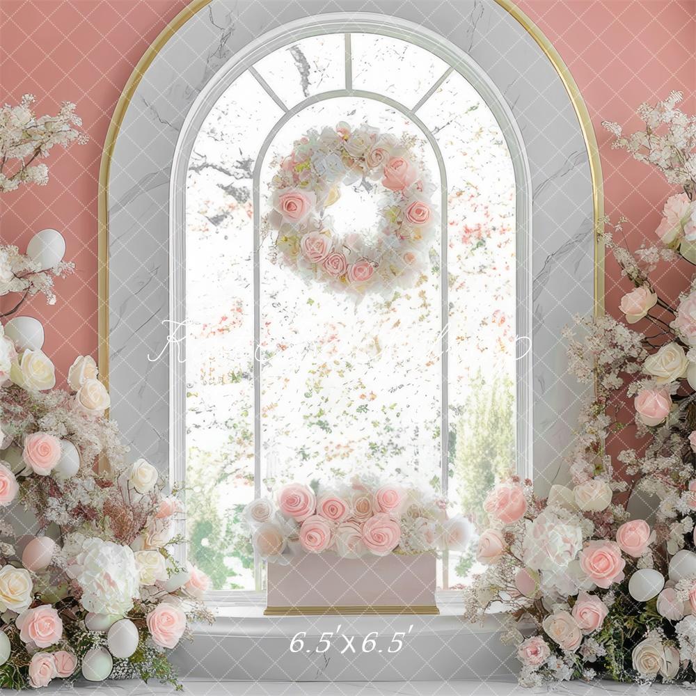 Kate Spring Bunny Pink Floral Arch Window Backdrop Designed by Mini MakeBelieve - Kate Backdrop AU