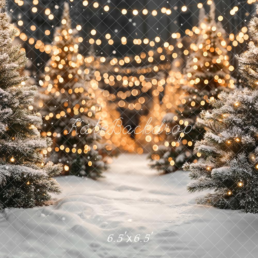 Kate Christmas Snowy Trees String Lights Backdrop Designed by Emetselch - Kate Backdrop AU