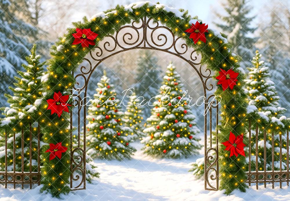 Kate Christmas Arch Garland Snowy Trees Backdrop Designed by Mini MakeBelieve - Kate Backdrop AU
