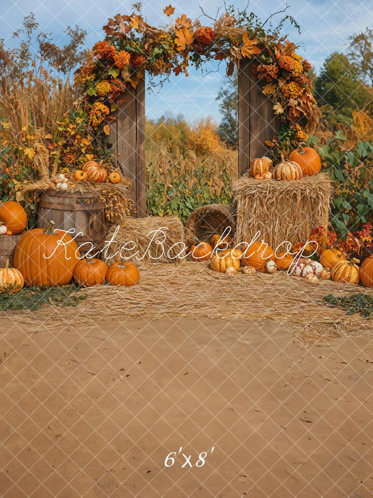 Kate Autumn Pumpkins Hay Backdrop Designed by Emetselch - Kate Backdrop AU