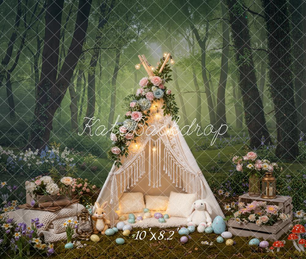 Kate Easter Bunny Tent Forest Fleece Backdrop Designed by Emetselch