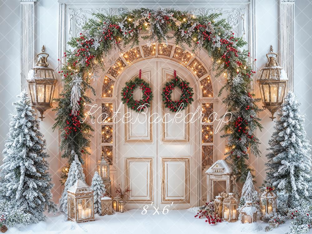 Kate Christmas Door Garland Snowy Trees Backdrop Designed by Emetselch
