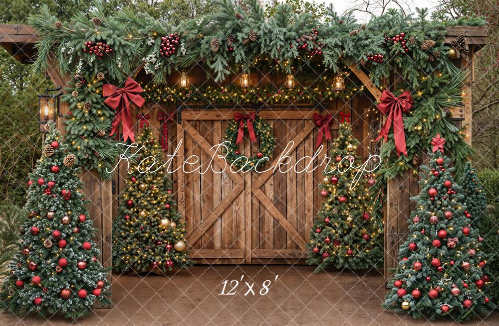 Kate Christmas Barn Door Fleece Backdrop Designed by Emetselch - Kate Backdrop AU