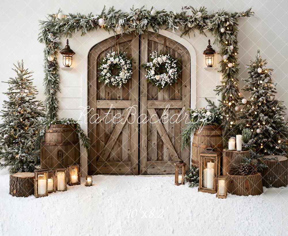 Lightning Deal Kate Christmas Wooden Door Fleece Backdrop Designed by Emetselch