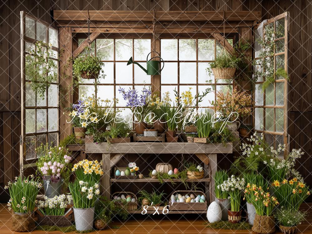 Kate Easter Eggs Flower Pots Windows Backdrop Designed by Emetselch