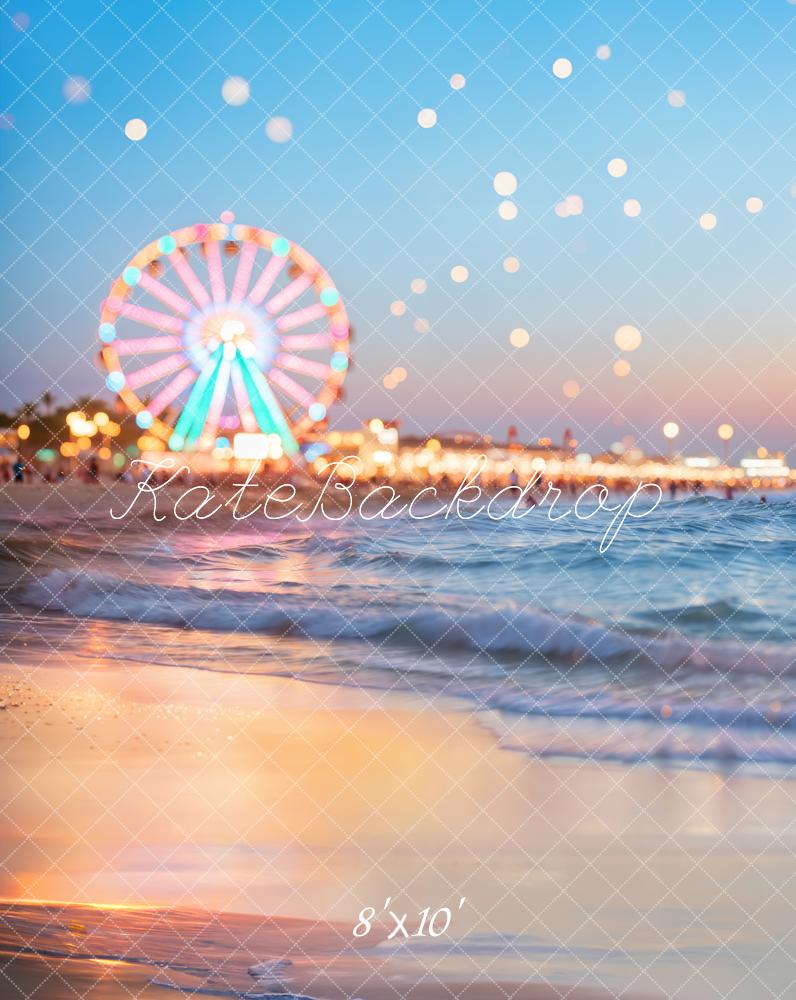 Kate Ferris Wheel Beach Sunset Bokeh Fleece Backdrop Designed by Chain