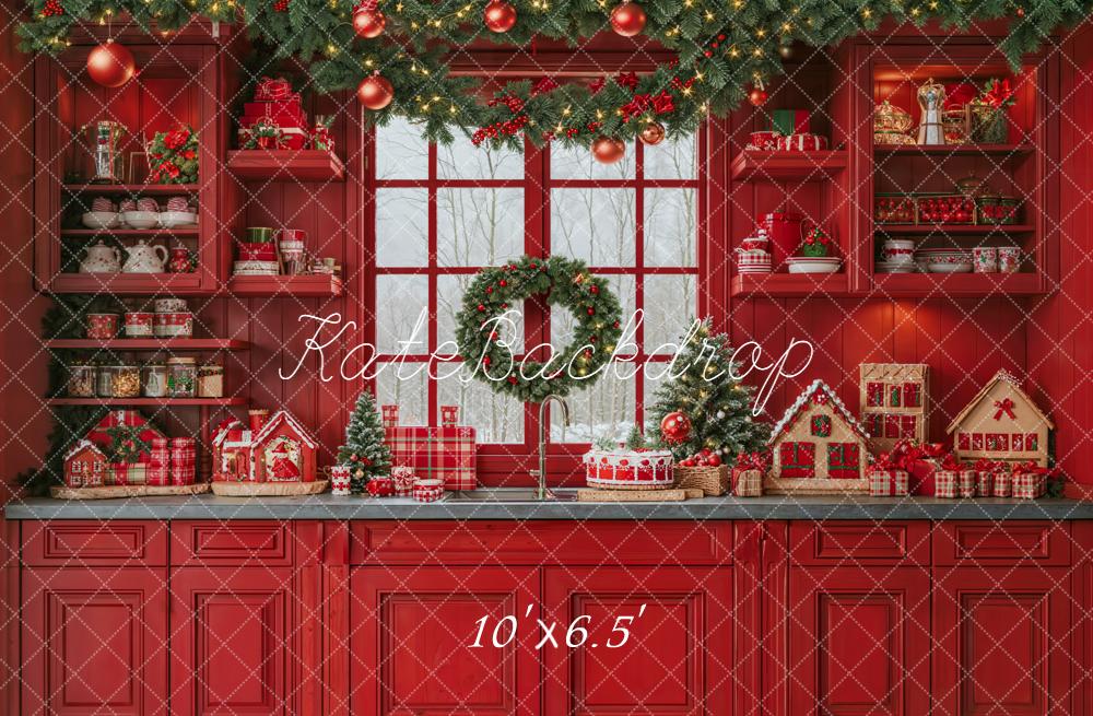 Kate Christmas Red Kitchen Garland Window Backdrop Designed by Emetselch