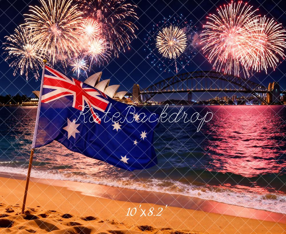 Kate Australia Day Fireworks Beach Night Backdrop Designed by Chain