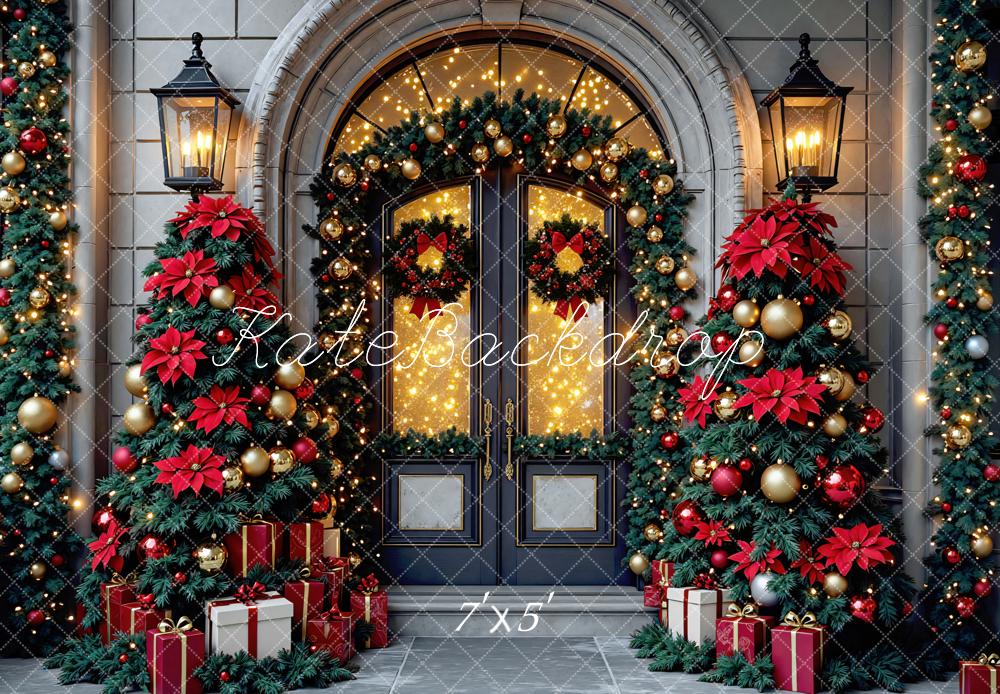 Kate Christmas Door Trees Bokeh Backdrop Designed by Mini MakeBelieve