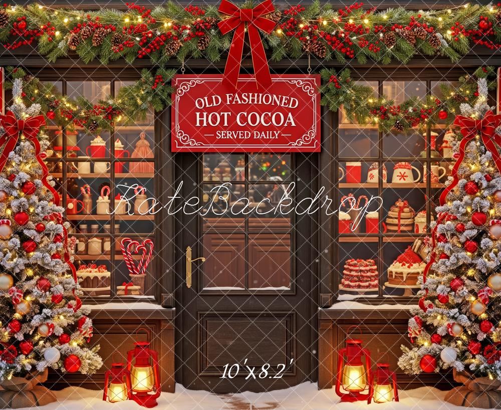 Kate Christmas Hot Cocoa Shop Window Trees Backdrop Designed by Patty Roberts