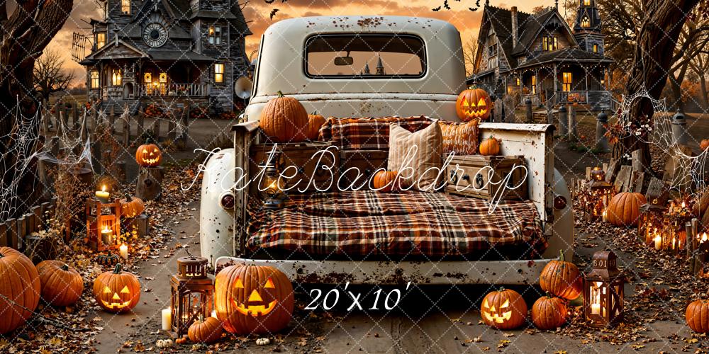 Kate Halloween Haunted Houses Truck Backdrop Designed by Emetselch - Kate Backdrop AU