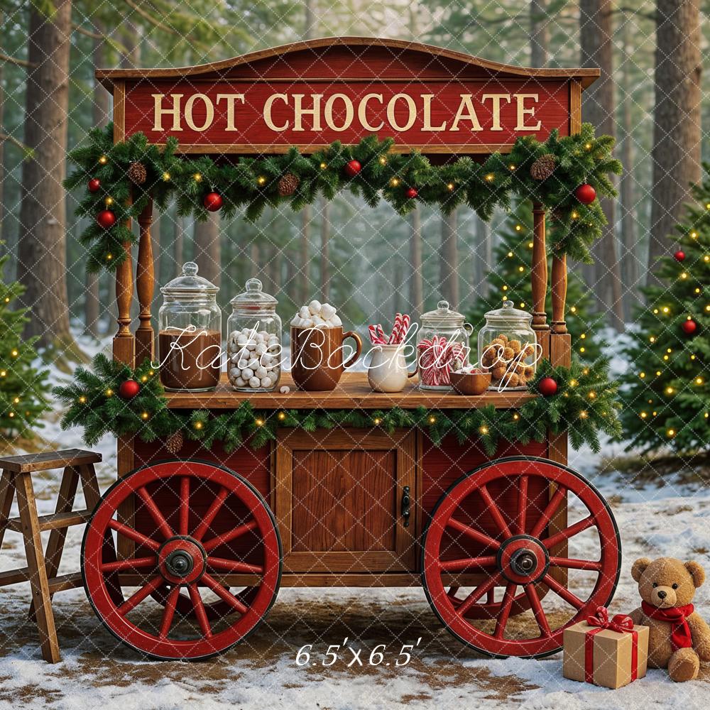 Kate Christmas Hot Chocolate Cart Forest Backdrop Designed by Ashley Paul - Kate Backdrop AU