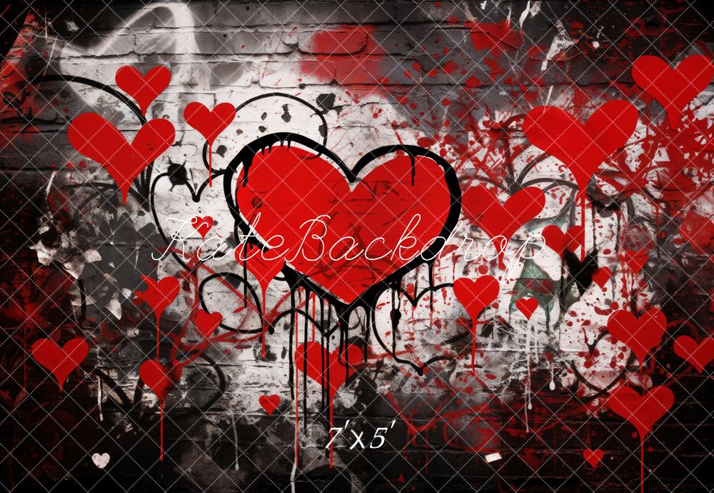Kate Valentine's Day Graffiti Red Hearts Backdrop Designed by Emetselch