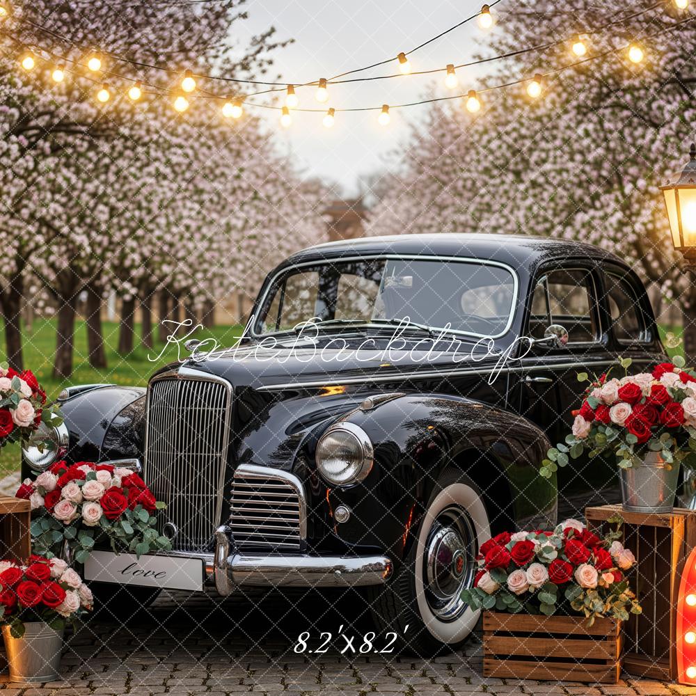 Kate Vintage Car Cherry Blossoms String Lights Backdrop Designed by Patty Roberts