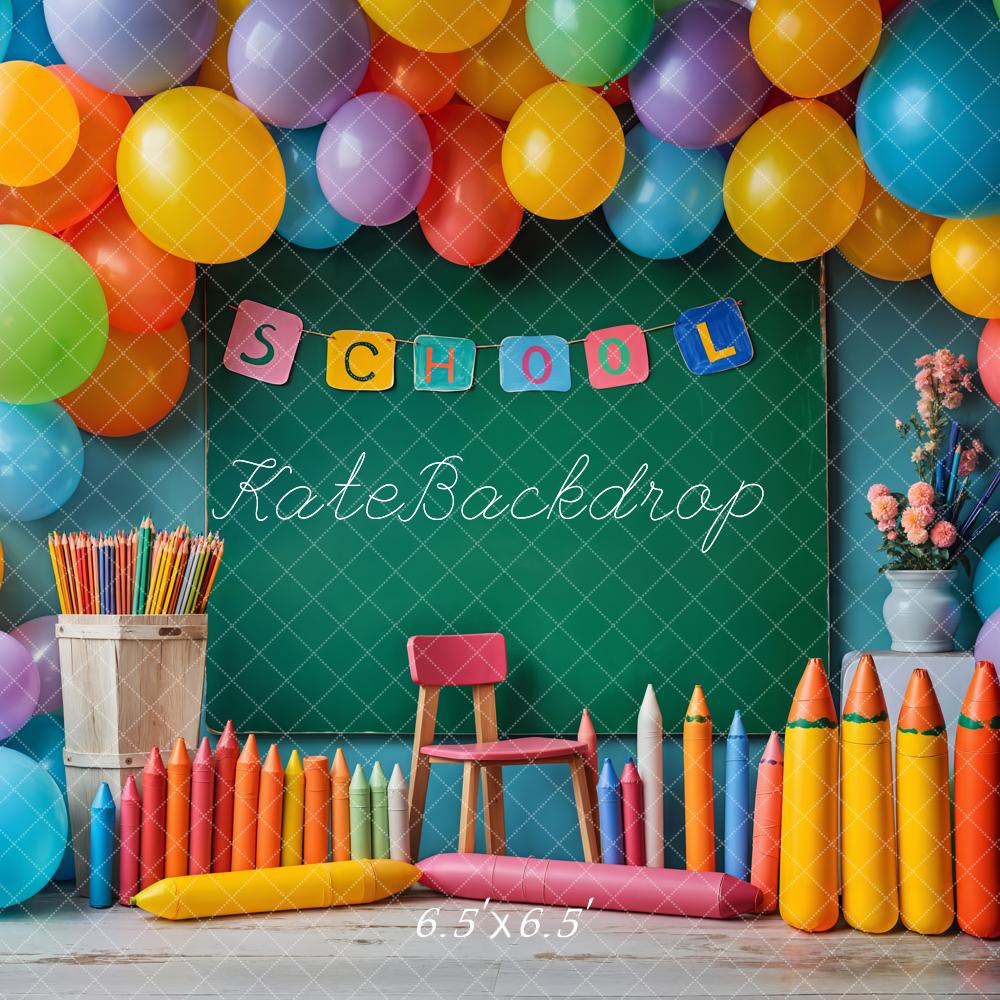 Kate Back to School Chalkboard Balloons Pencils Backdrop Designed by Emetselch - Kate Backdrop AU