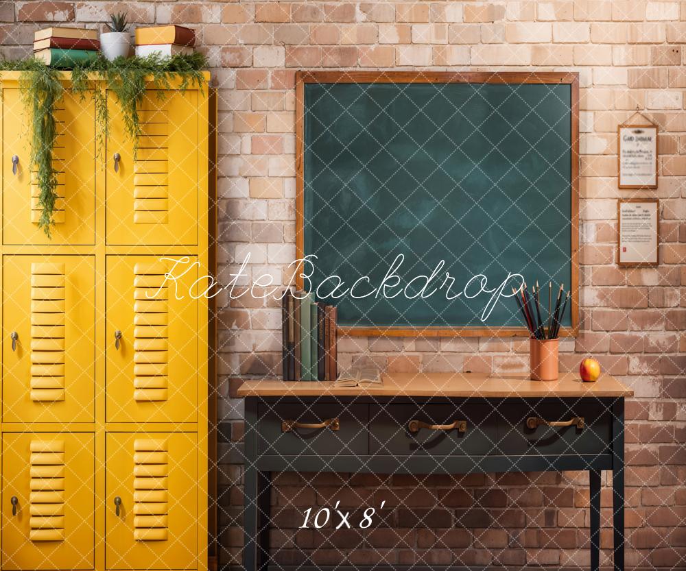 Kate Yellow Lockers Chalkboard Classroom Backdrop Designed by Emetselch