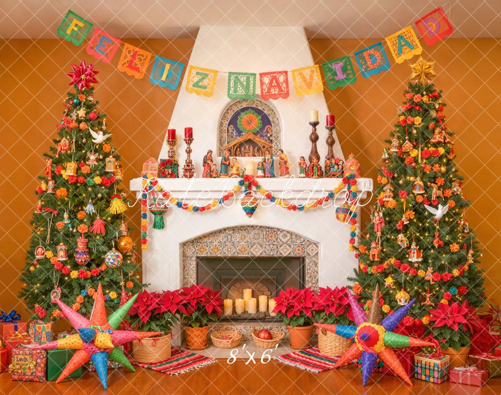 Kate Christmas Tree Fireplace Fleece Backdrop Designed by Emetselch