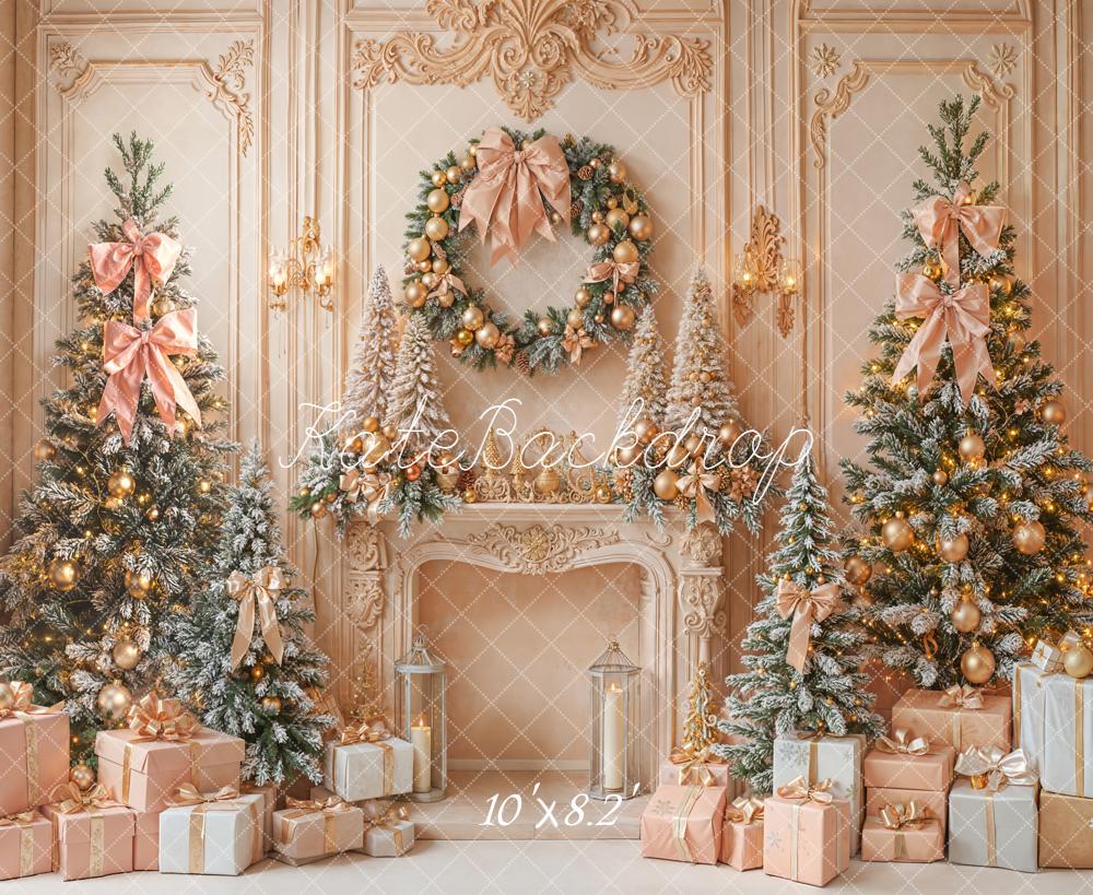 Kate Christmas Trees Wreath Fireplace Backdrop Designed by Emetselch - Kate Backdrop AU