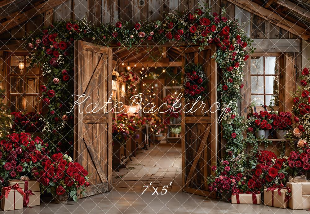 Kate Flower Wooden Barn Red Roses Backdrop Designed by Emetselch
