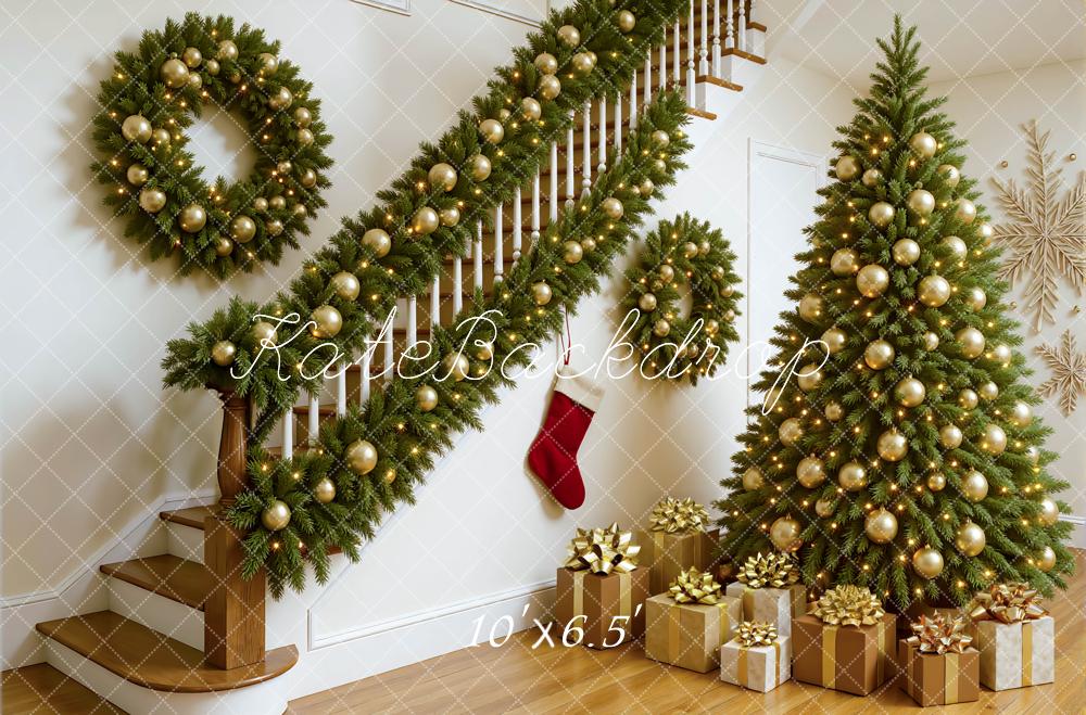 Kate Christmas Tree Staircase Presents Backdrop Designed by Mini MakeBelieve - Kate Backdrop AU