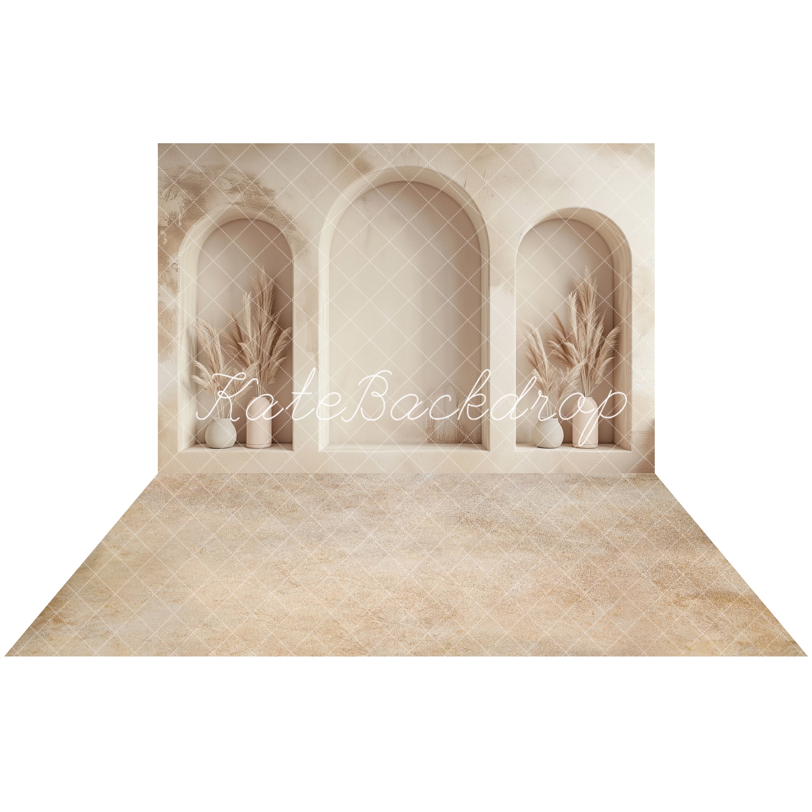Kate Beige Arched Wall Backdrop+Abstract Cream Beige Floor Backdrop