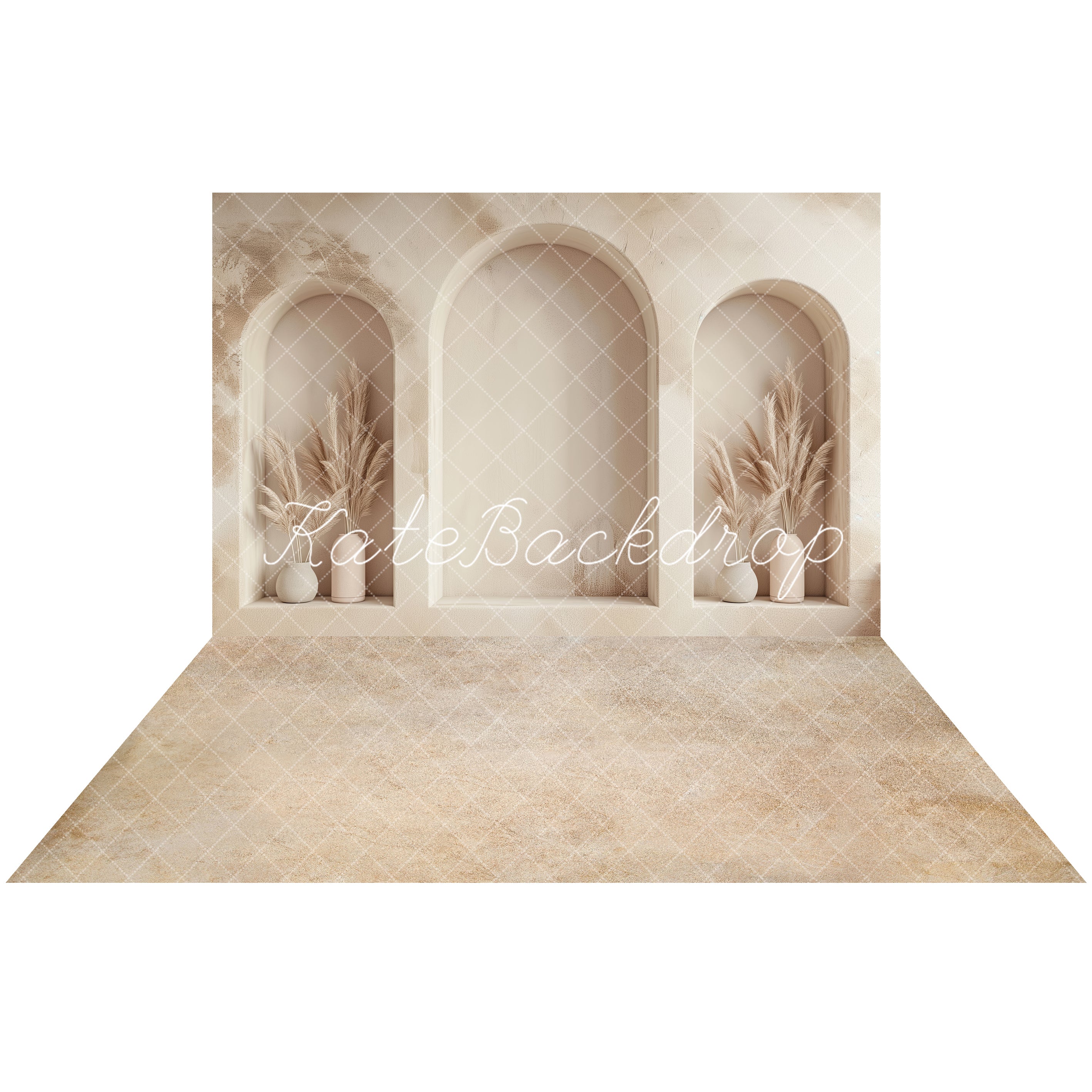 Kate Beige Arched Wall Backdrop+Abstract Cream Beige Floor Backdrop - Kate Backdrop AU