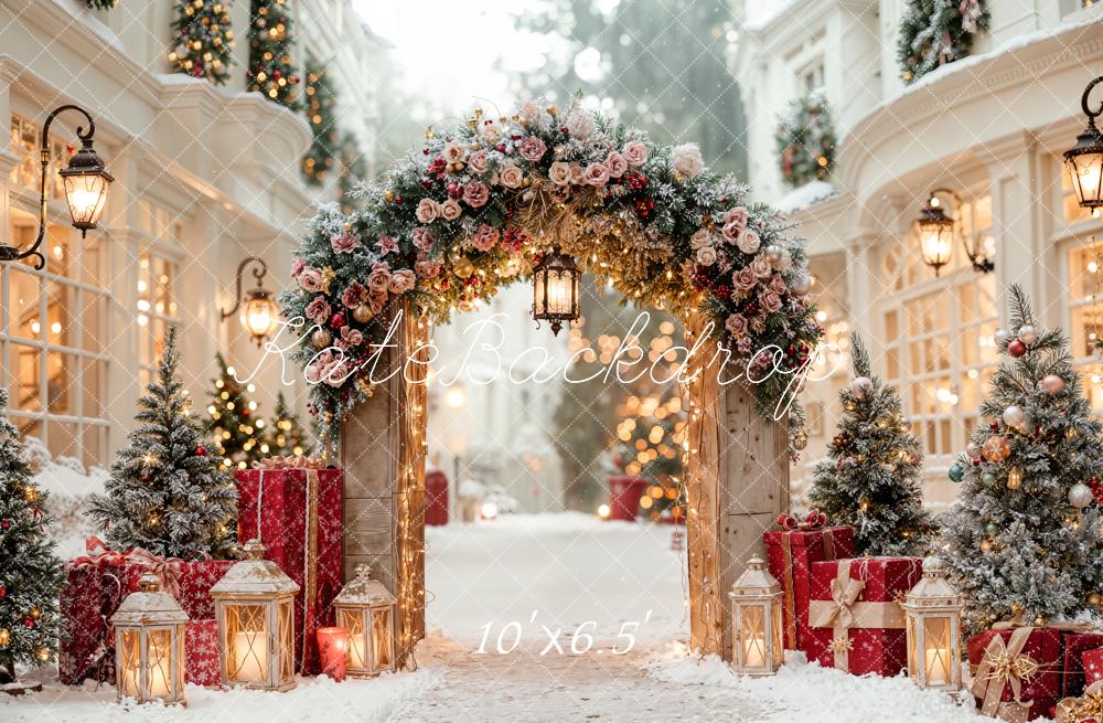 Kate Christmas Arch Snowy Presents Fleece Backdrop Designed by Emetselch - Kate Backdrop AU
