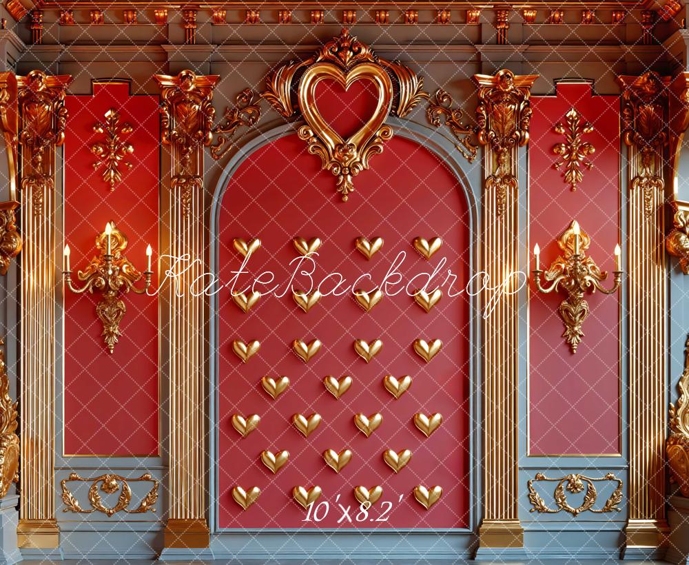 Kate Red Gold Ornate Heart Arch Backdrop Designed by Mini MakeBelieve