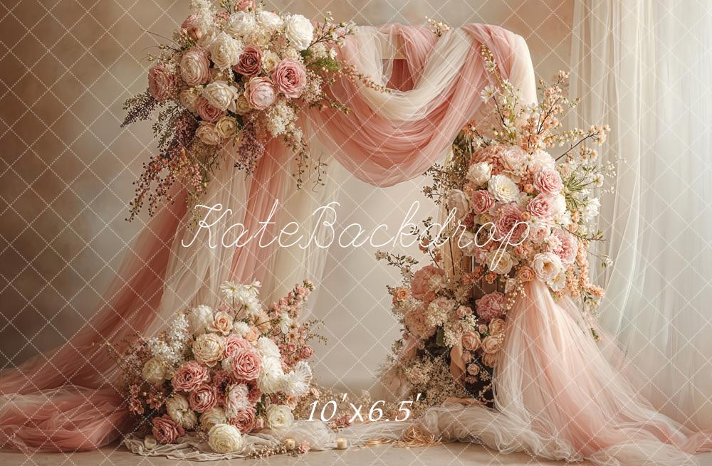 Kate Wedding Flower Arch Peach Drapes Backdrop Designed by Emetselch