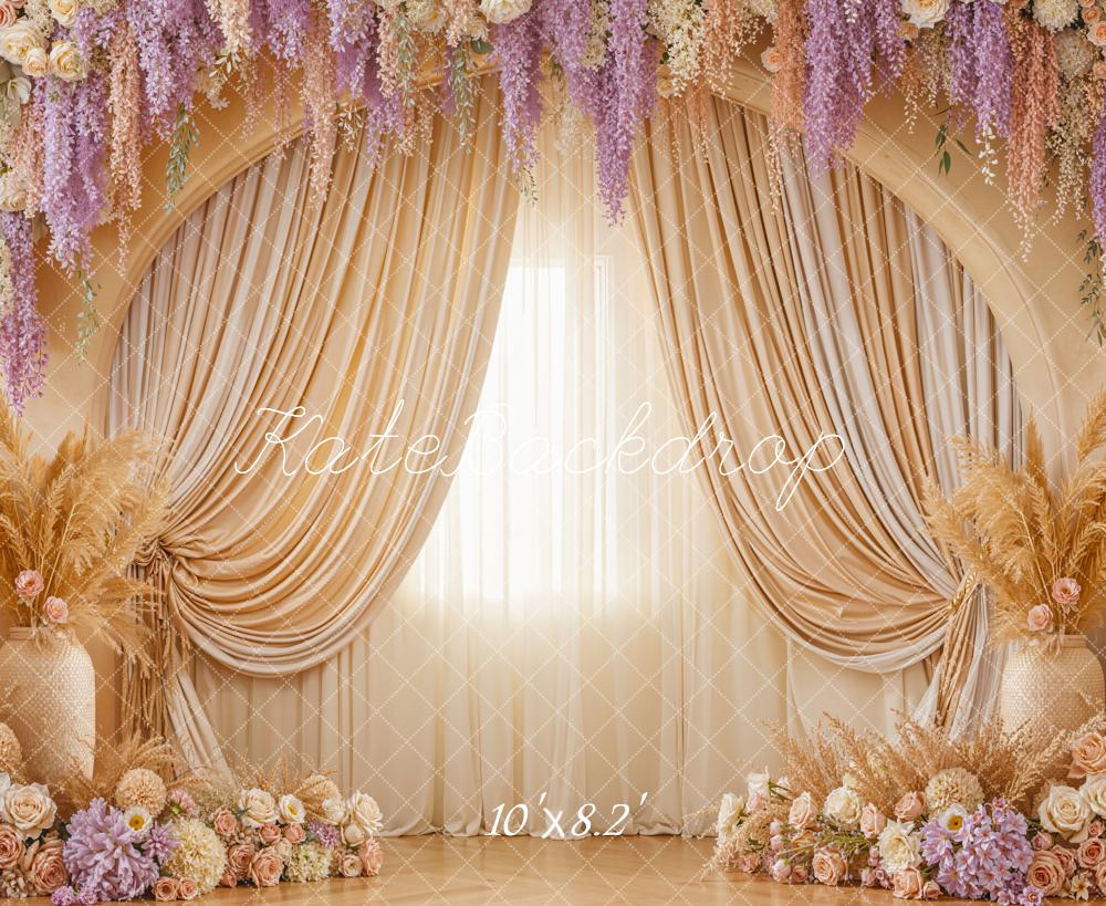 Kate Arch Draped Curtains Pampas Grass Fleece Backdrop Designed by Emetselch